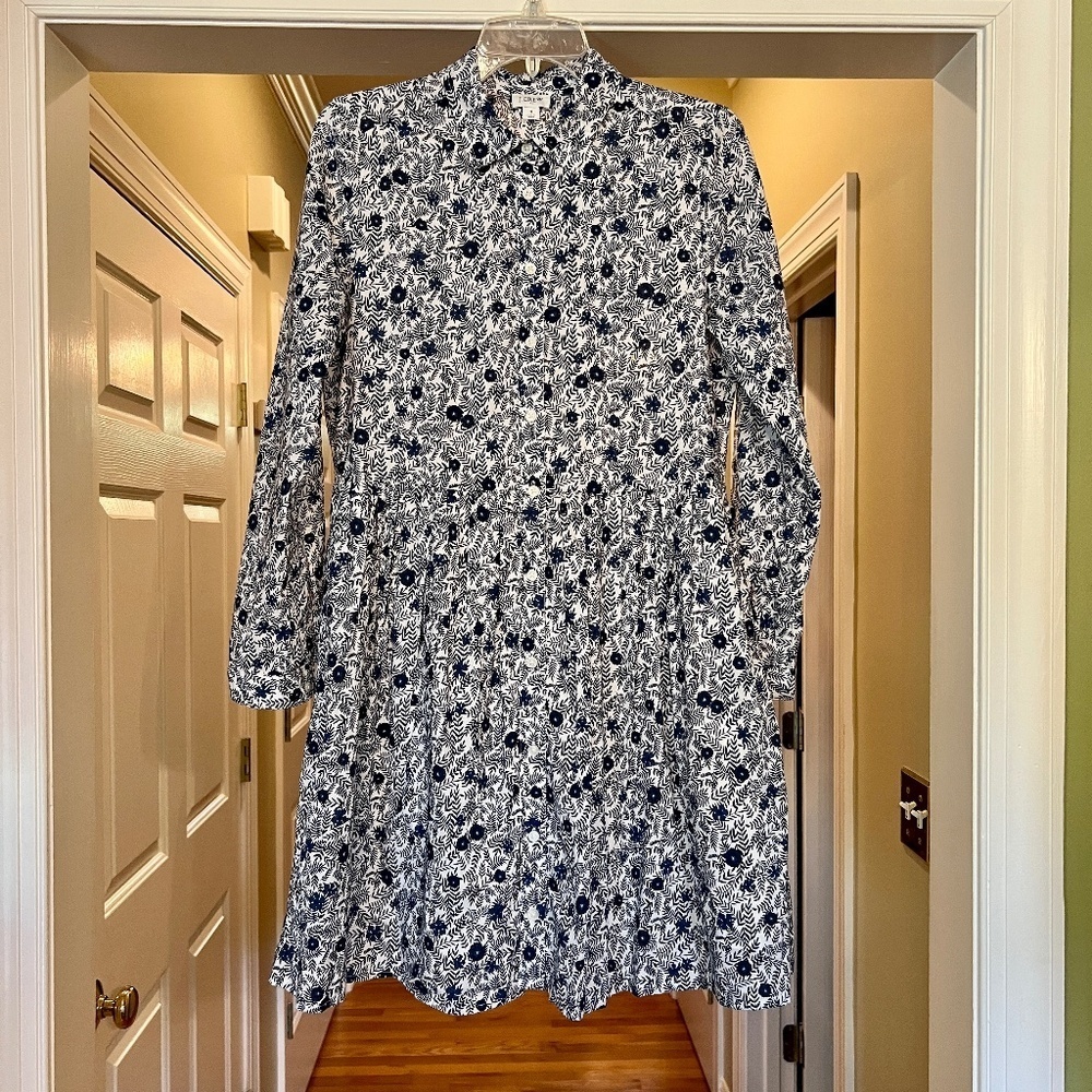 NWOT J.Crew Factory Navy White Floral Mini Shirtdress Shirt Dress Size 4